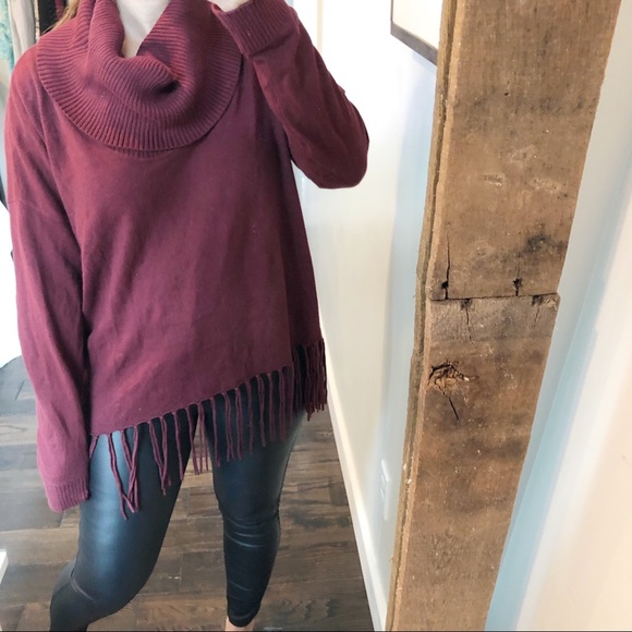 Michael Kors Sweaters - Michael Kors XL Merlot fringe turtleneck sweater